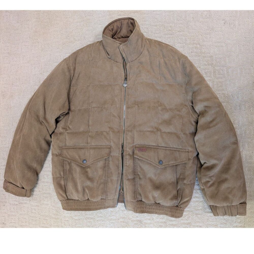 Outback Trading Company Jacket Mens XL Camel Tan Reversible Down Quilted